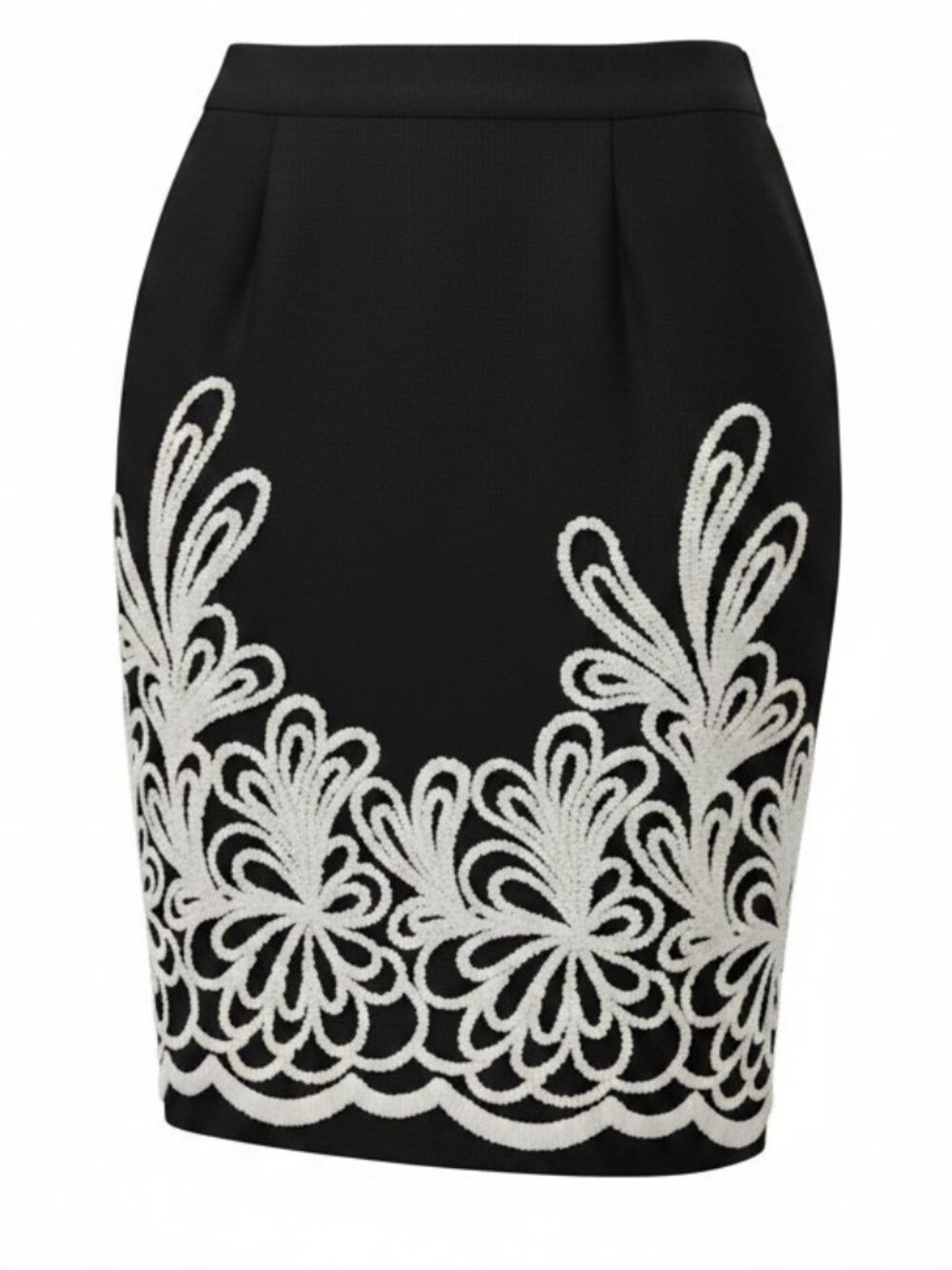 Gracia Women's Black / White Embroidery Lined Skirt with Full Back Zip (L)